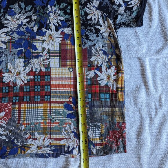 Johnny Was Shirt Plaid Navy Blue Ona Raglan Floral Tee Top Bamboo Red - Picture 7 of 8